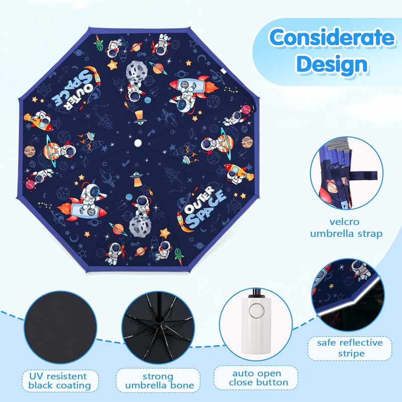 Decalsweet Kids Folding Umbrella Auto Open/Close Anti-rebound Safe Design UV Resistant Automatic Children Travel Umbrellas 8 Rib Reinforced Canopy 360° Reflective Strip Lightweight Cute Umbrella for Girls & Boys - Image 5